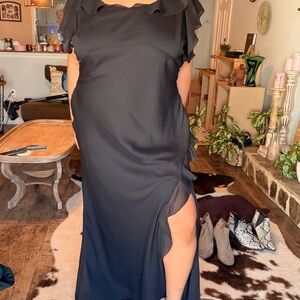 ASOS Design Black Ruffle-Sleeve Maxi Dress with Side Slit